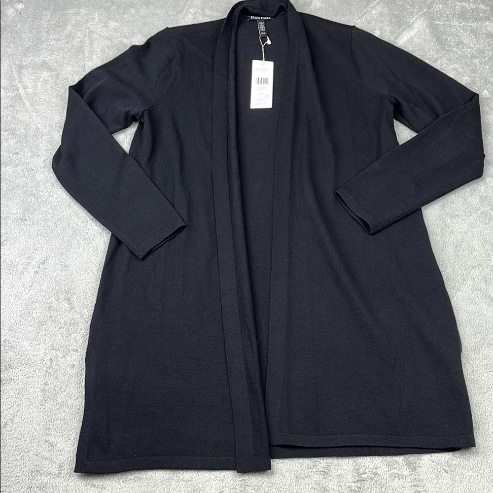 Eileen Fisher Open-Front Long Cardigan 100% Extra Fine Merino Wool